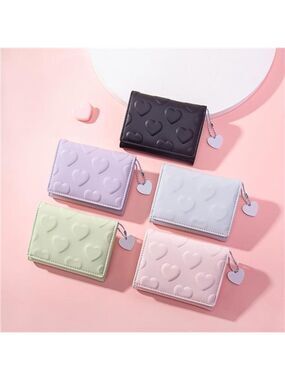 Womens Wallet Small Trifold Slim Leather Cute Wallet Cash Pocket with Heart